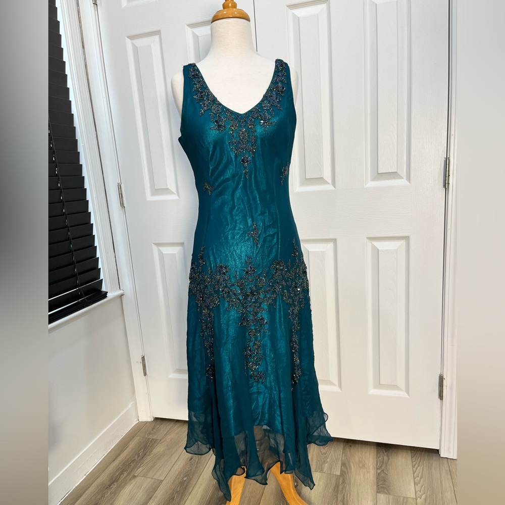 Vintage Scala Beaded Teal Midi Dress